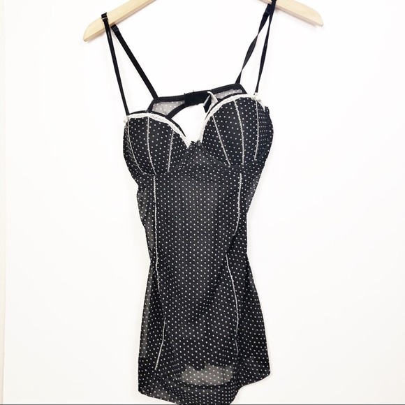 Essentials ABS Black Polka Dot Babydoll Nighty Chemise Lingerie Size Medium - Picture 1 of 7